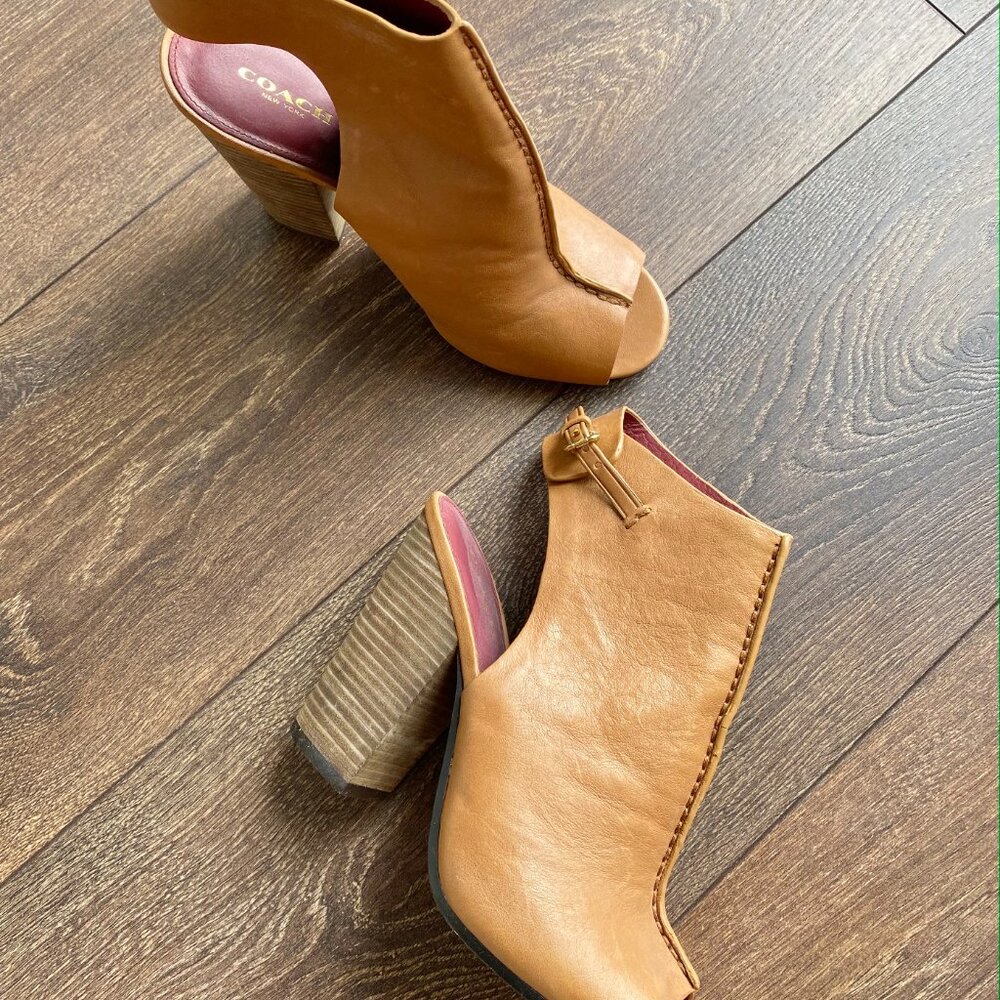 COACH Saratoga Tan Open Toe Booties Size 8 - Picture 7 of 7